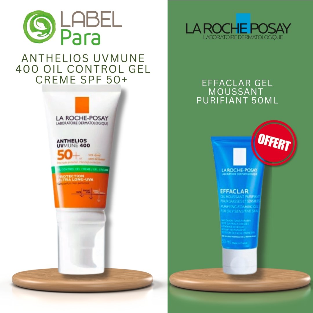 ANTHELIOS UVMUNE 400 OIL CONTROL GEL CREME SPF 50+  +  EFFACLAR GEL MOUSSANT PURIFIANT 50ML – OFFERT