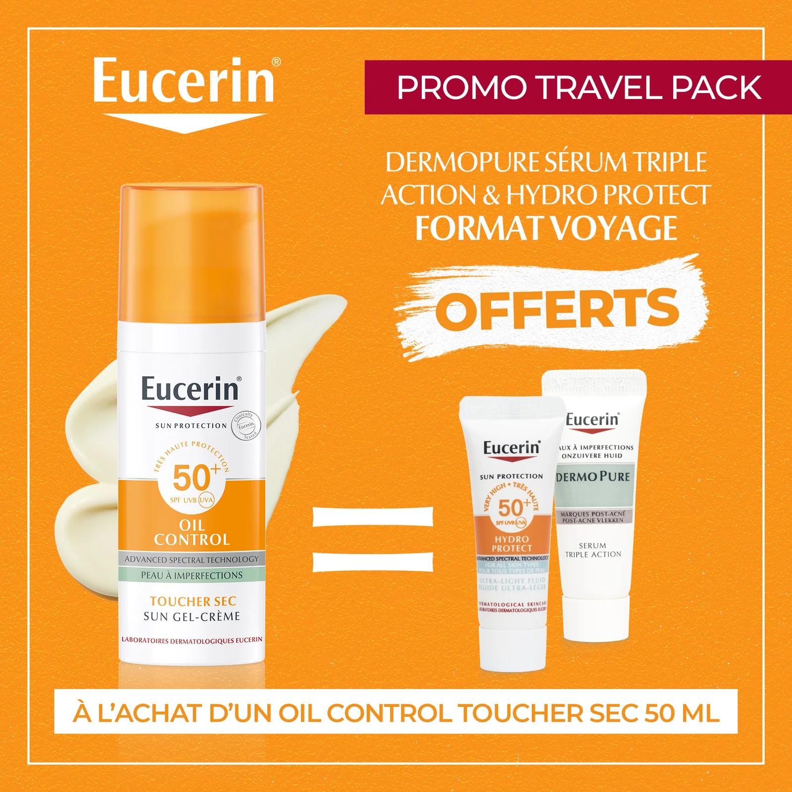 EUCERIN ÉCRAN GEL-CRÈME OIL CONTROL TOUCHER SEC SPF 50 50 ML + CADEAUX OFFERTS !
