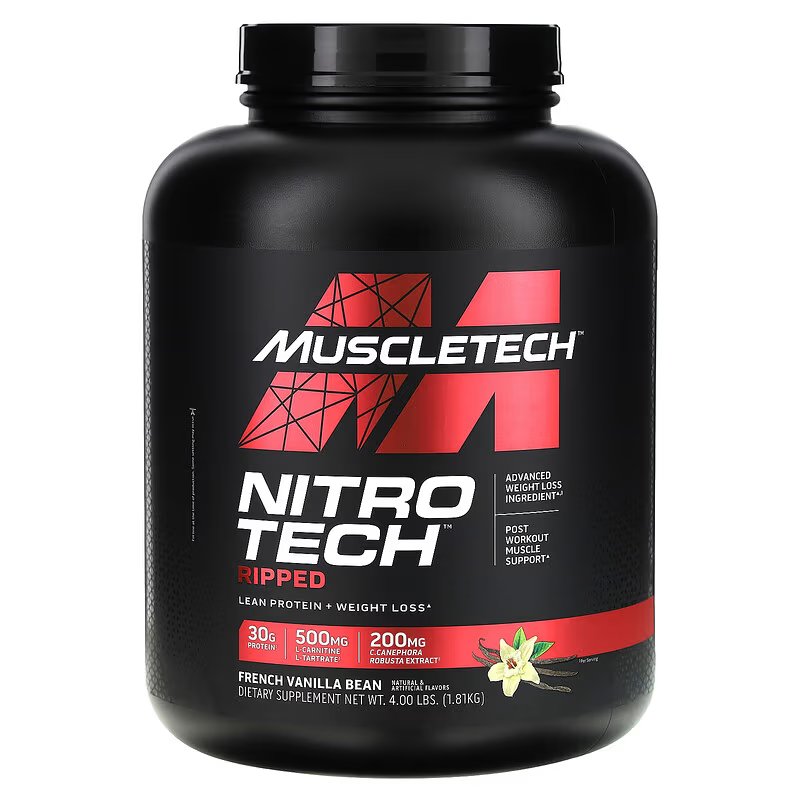 MuscleTech, Nitro-Tech® Ripped, Protéine | Perte de Poids, Gousse de Vanille Française, 4 lb (1,81 kg)